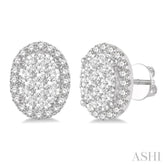 1 ctw Oval Shape Lovebright Round Cut Diamond Stud Earrings in 14K White Gold